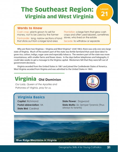 Geography Skills 4 for Young Catholics: The Eastern United States