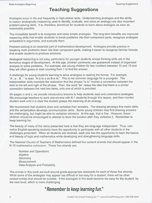 Math Analogies: Beginning (Grades K-1)