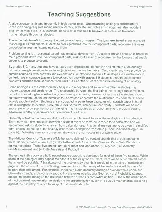 Math Analogies: Level 4 (Grades 8-9)