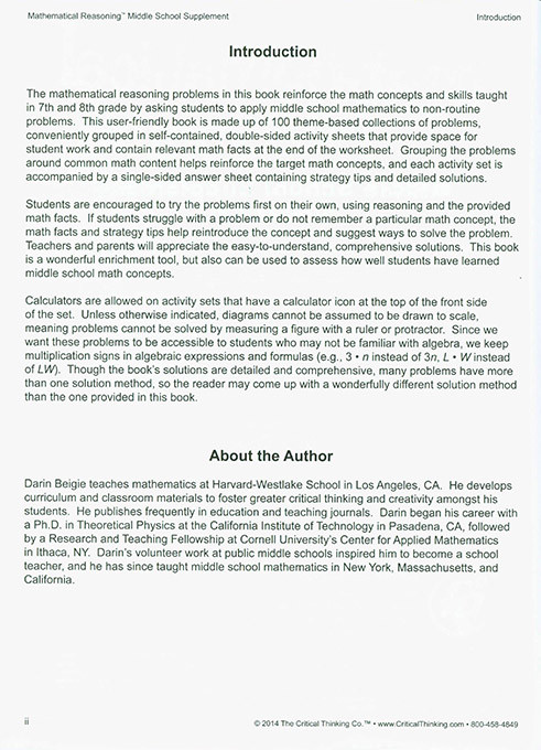 Mathematical Reasoning Middle School Supplement 7-9