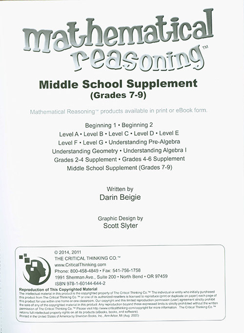 Mathematical Reasoning Middle School Supplement 7-9