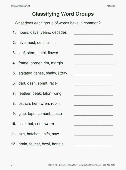 Think Analogies - Level A-1 (Grades 3-5)