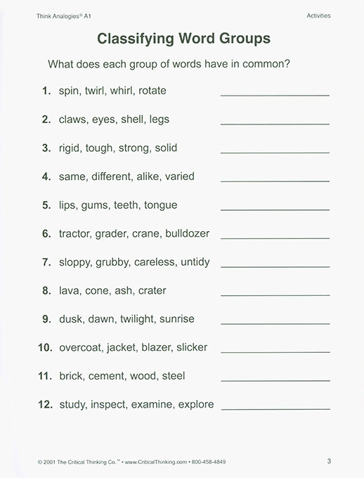 Think Analogies - Level A-1 (Grades 3-5)