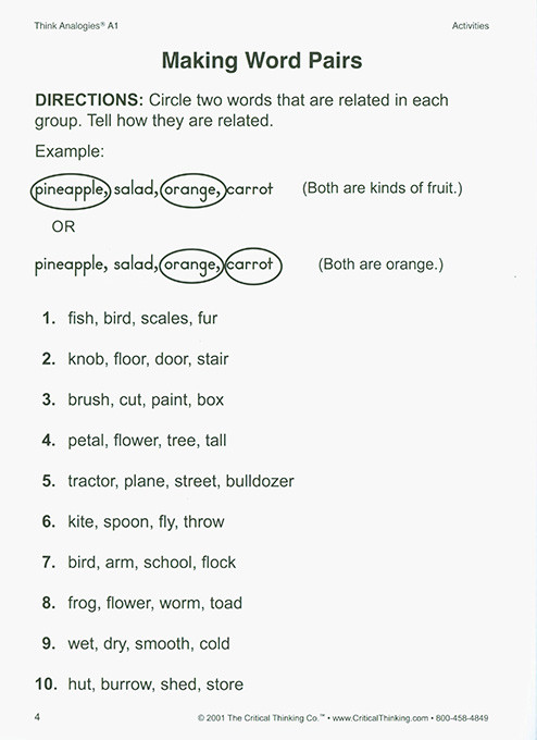 Think Analogies - Level A-1 (Grades 3-5)