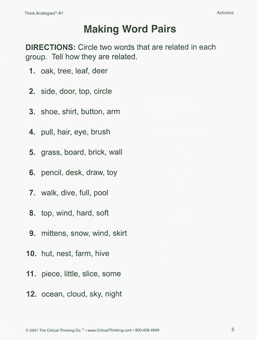 Think Analogies - Level A-1 (Grades 3-5)