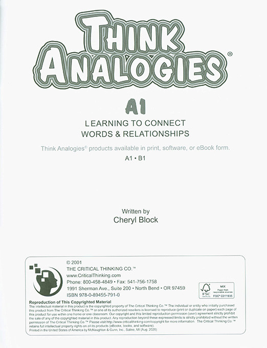 Think Analogies - Level A-1 (Grades 3-5)