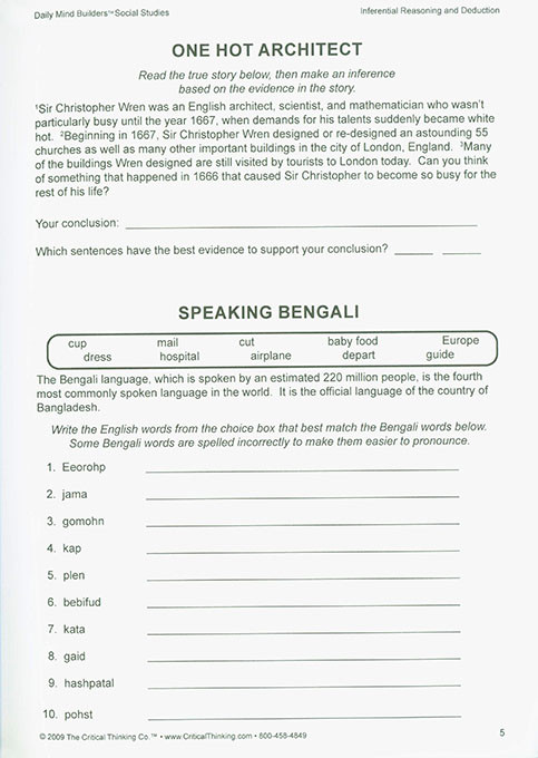 Daily Mind Builders: Social Studies (Grades 5-12)