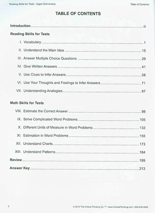 Thinking Skills for Tests: Upper Elementary Grades 3-5