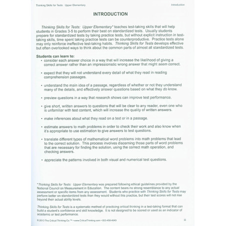 Thinking Skills for Tests: Upper Elementary Grades 3-5