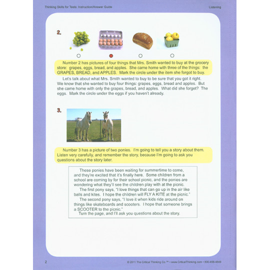 Thinking Skills for Tests Early Learning Teacher Guide (PreK-2)