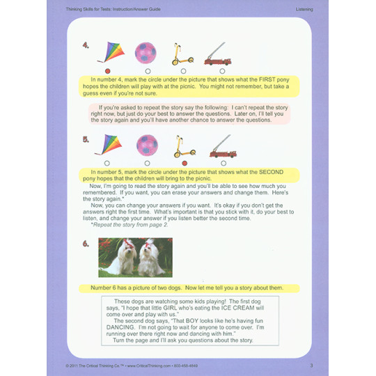 Thinking Skills for Tests Early Learning Teacher Guide (PreK-2)