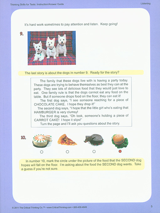 Thinking Skills for Tests Early Learning Teacher Guide (PreK-2)