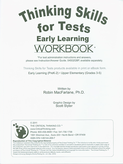 Thinking Skills for Tests Early Learning Workbook (PreK-2)