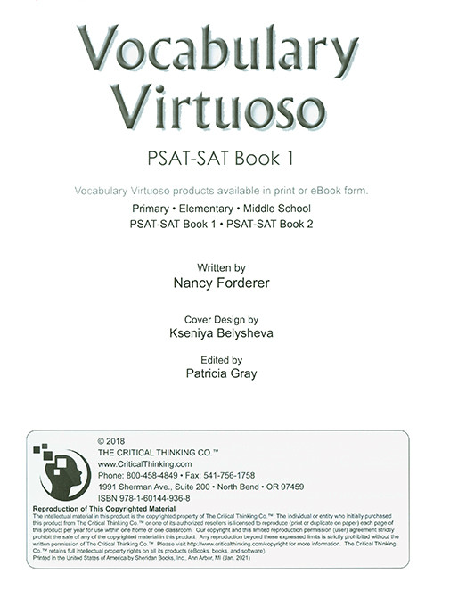 Vocabulary Virtuoso: PSAT-SAT Book 1 Grades 8-12