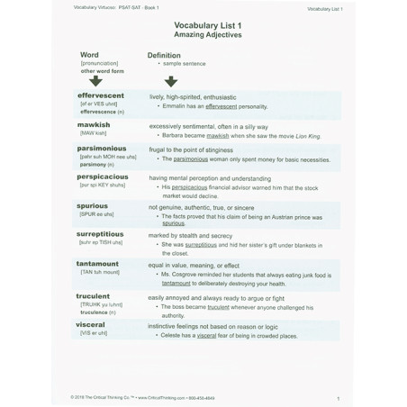 Vocabulary Virtuoso: PSAT-SAT Book 1 Grades 8-12