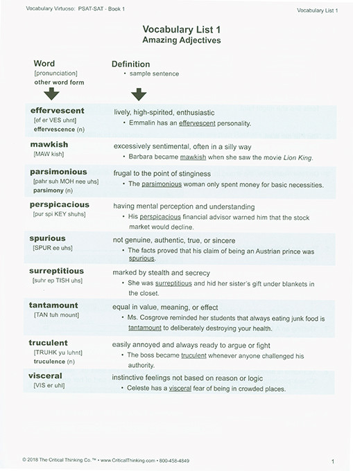 Vocabulary Virtuoso: PSAT-SAT Book 1 Grades 8-12