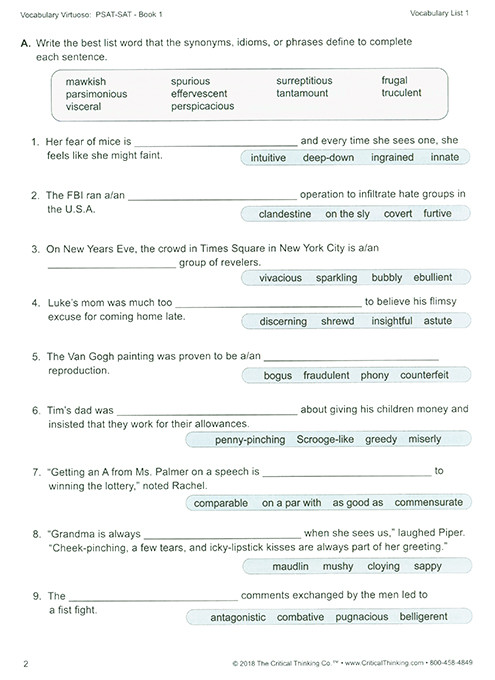 Vocabulary Virtuoso: PSAT-SAT Book 1 Grades 8-12