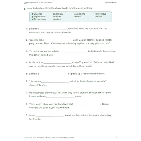 Vocabulary Virtuoso: PSAT-SAT Book 1 Grades 8-12