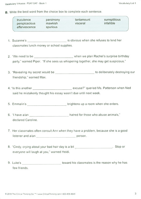 Vocabulary Virtuoso: PSAT-SAT Book 1 Grades 8-12