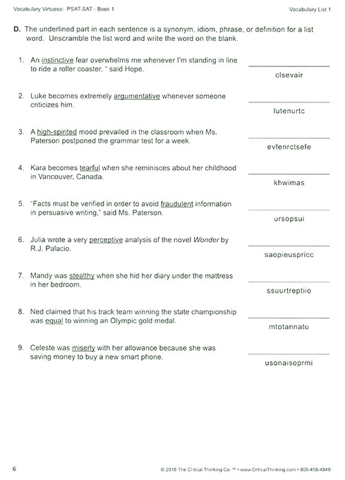 Vocabulary Virtuoso: PSAT-SAT Book 1 Grades 8-12