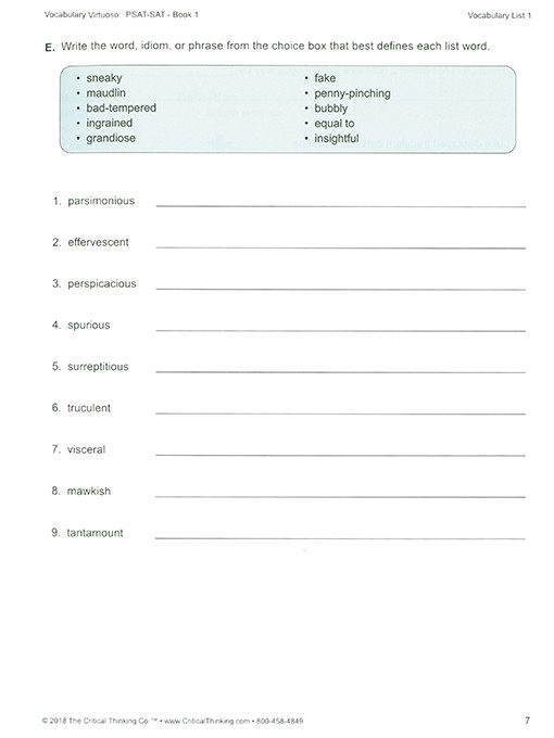 Vocabulary Virtuoso: PSAT-SAT Book 1 Grades 8-12