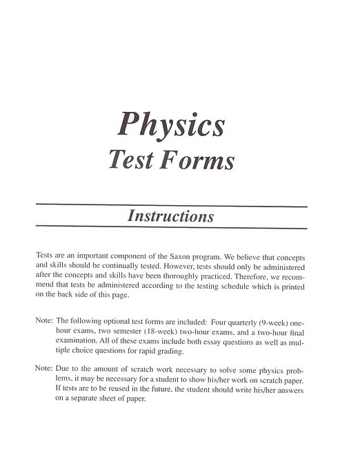 Saxon Physics (1st edition) Tests (No Key)