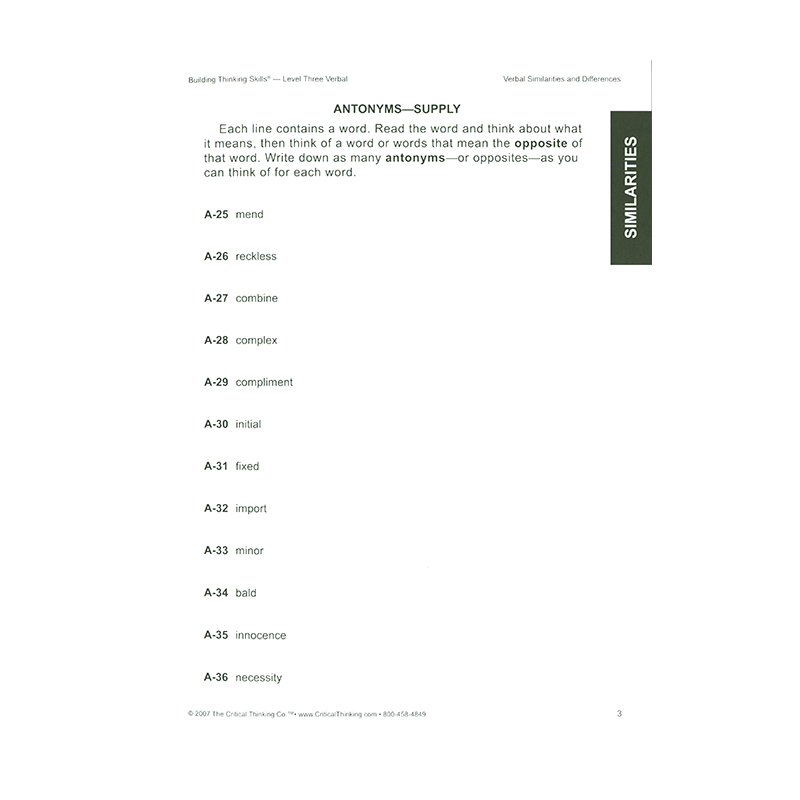 Building Thinking Skills Level 3 Verbal (Grades 7-12)