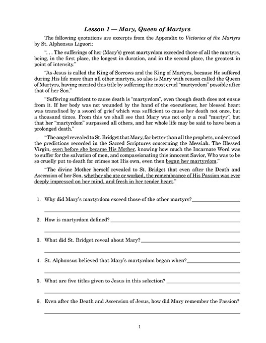 Reading 6 for Young Catholics Comprehension