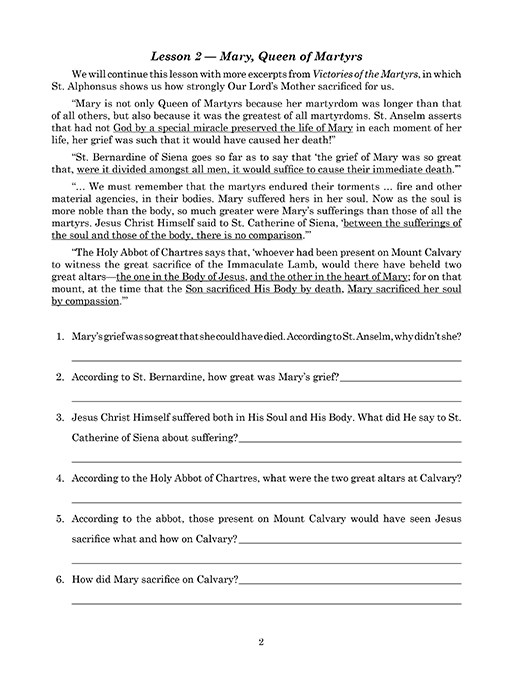 Reading 6 for Young Catholics Comprehension