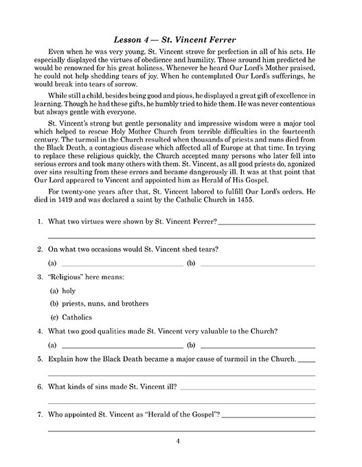 Reading 6 for Young Catholics Comprehension