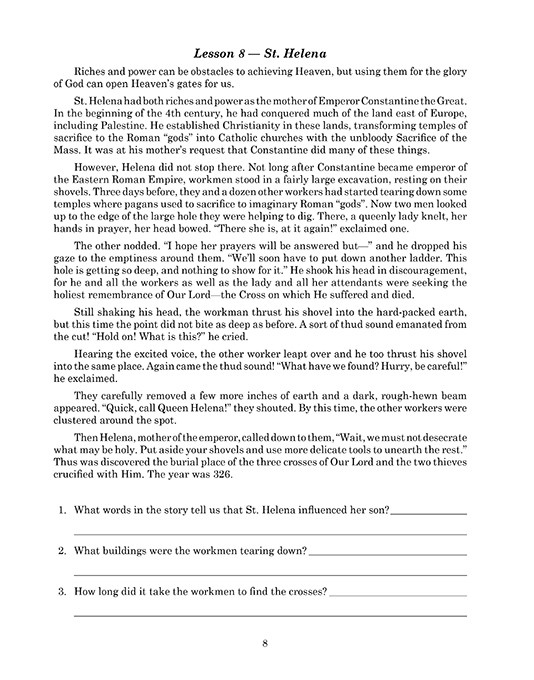 Reading 6 for Young Catholics Comprehension