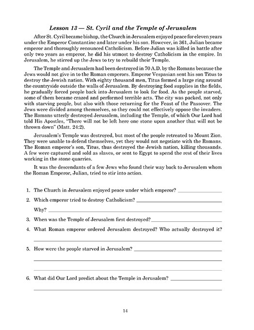 Reading 6 for Young Catholics Comprehension