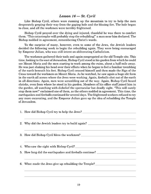 Reading 6 for Young Catholics Comprehension