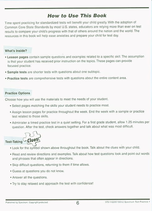 Spectrum Test Practice Workbook Grade 1