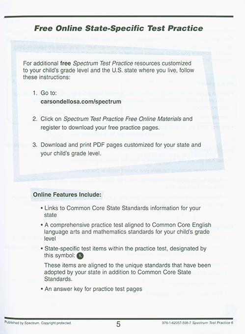 Spectrum Test Practice Workbook Grade 6