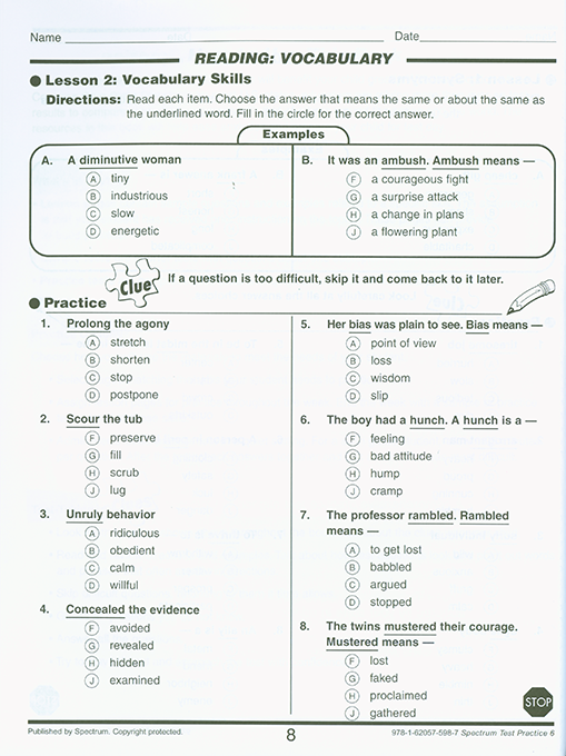 Spectrum Test Practice Workbook Grade 6