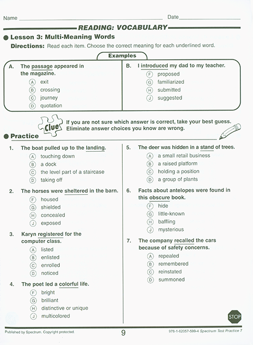 Spectrum Test Practice Workbook Grade 7