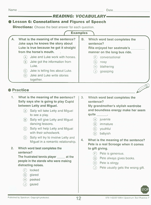 Spectrum Test Practice Workbook Grade 7