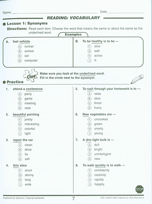 Spectrum Test Practice Workbook Grade 4