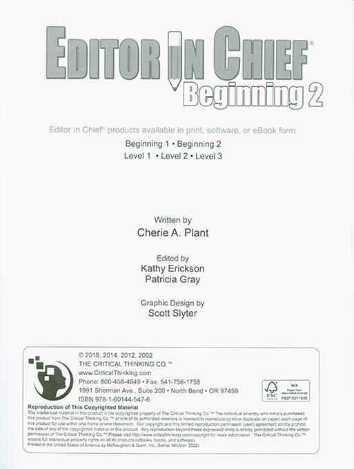 Editor in Chief Beginning 2 - Grades 3-4
