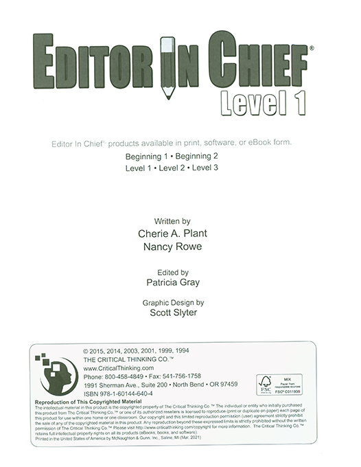 Editor in Chief Level 1 - Grades 4-5