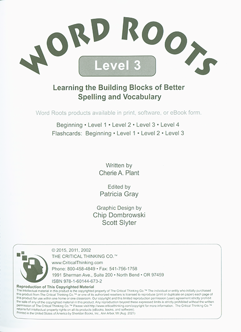 Word Roots Level 3 (Grades 7-12+)
