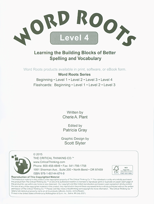 Word Roots Level 4 (Grades 7-12+)
