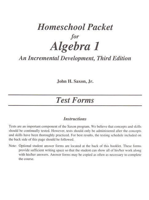 Saxon Algebra 1 (3rd edition) Tests (No Key)