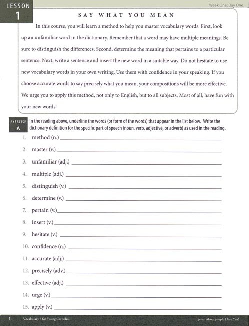 Vocabulary 5 For Young Catholics