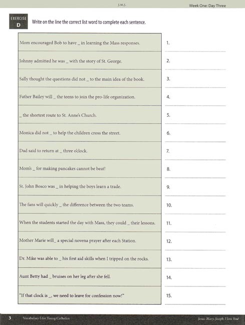 Vocabulary 5 For Young Catholics