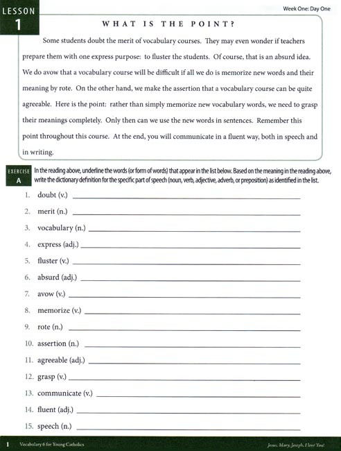 Vocabulary 6 for Young Catholics