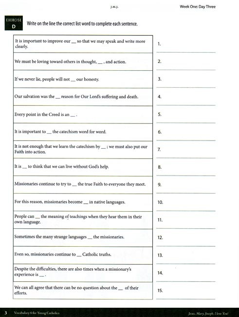 Vocabulary 6 for Young Catholics