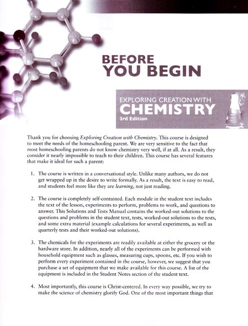 Exploring Creation with Chemistry Solutions Manual (3rd Ed.)