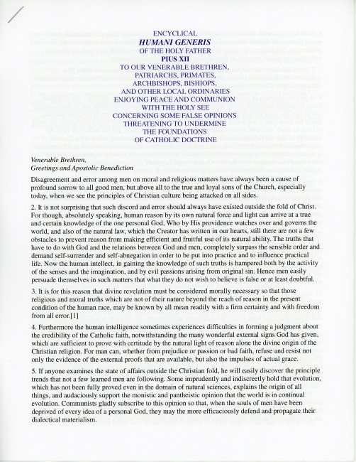 Humani Generis (Encyclical on Evolution)